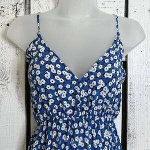 Pacific Vibes Boho Sundress Size  XXL Sleeveless Blue White Floral‎ Ruffle Hem